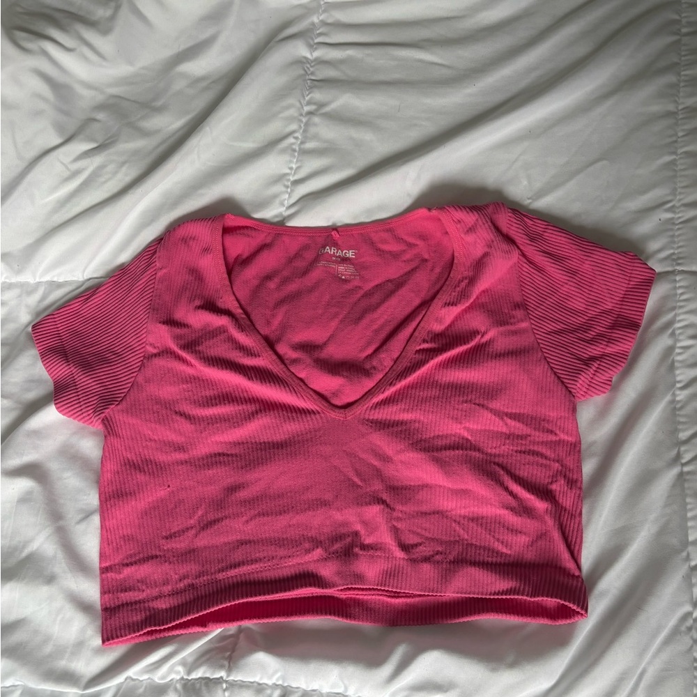 Garage Vibrant Pink Ribbed Tee